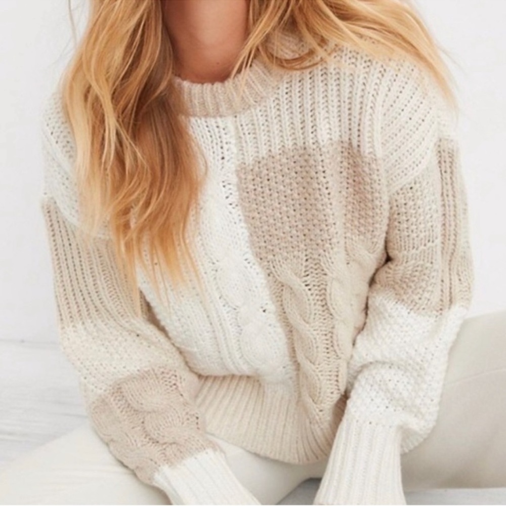 Aerie Patchwork Cable Knit Sweater